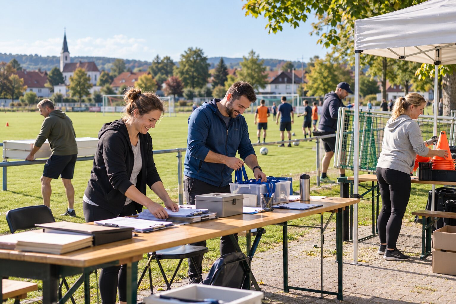 Dobrovolníci připravují místní sportovní turnaj